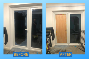 Securing what matters most! After a break-in to this family home, we swiftly boarded up this glass door to restore safety.